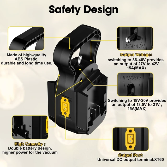 Alt view image 3 of 7 - 2-in-1 Power Wheel Adapter for Dewalt 20V Battery,Dual Voltage 18V/20V & 36V/40V Output, 14AWG 8 Inch Wire with Switch, Fuse & Wire Terminal for DIY RC Car Robotics RC Truck Toys