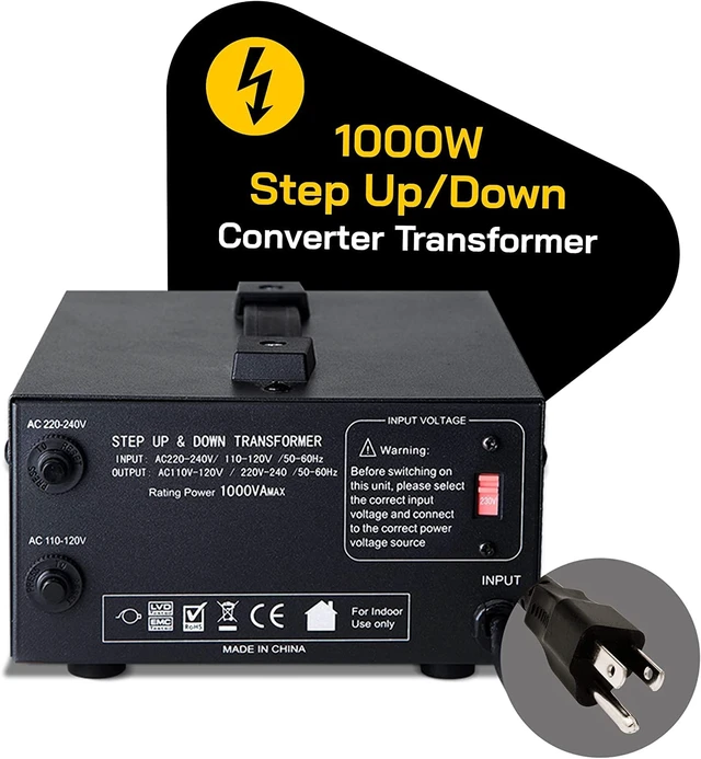 Alt view image 2 of 7 - T Series 1000+ Watt Voltage Converter Transformer - Step Up/Down - 110v to 220v / 220v to 110v Power Converter - Circuit Breaker Protection, CE Certified
