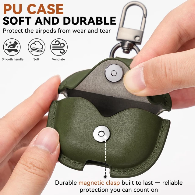 Alt view image 3 of 6 - for Airpods 5/4 Case Leather, AirPods Case with Keychain & Cleaner Kit for Apple Airpods 5/4th Generation (2026/2024), Full Protective Leather Case Cover for Men Women (Green)