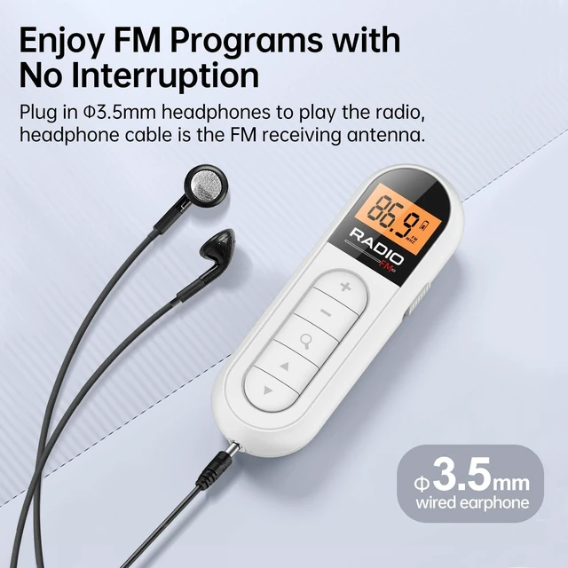 Alt view image 6 of 6 - MI03 FM Pocket Radio, Rechargeable Mini Portable Radio with Clip Excellent Reception Digital FM Receiver, Ultra Mini Size, Stereo Earphone, Belt Clip, for Gym, Jogging, Walking, Camping