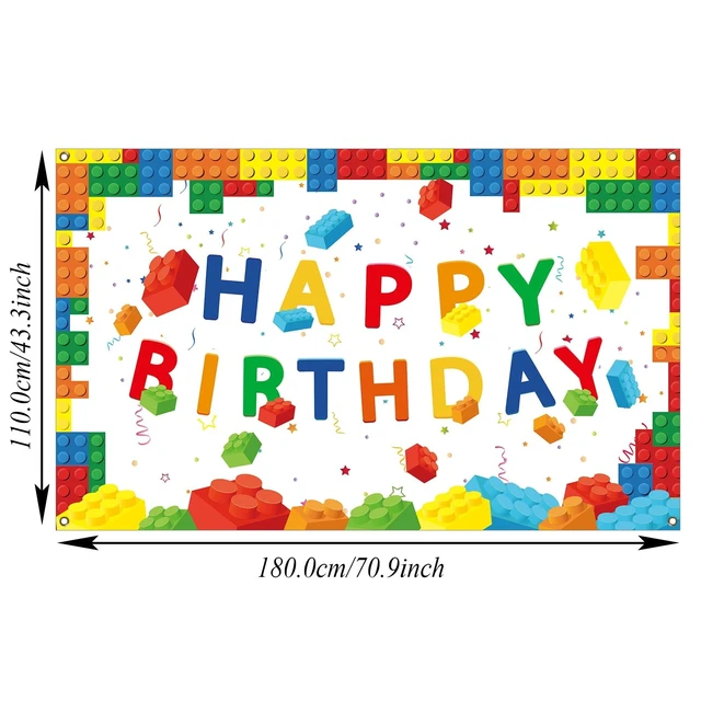 Alt view image 2 of 7 - Building Blocks Happy Birthday Banner Colorful Blocks Birthday Party Decorations Backdrop Photography Background for Children Kids Boys Girls Building Block Theme Party Supplies, 71 x 43 Inc