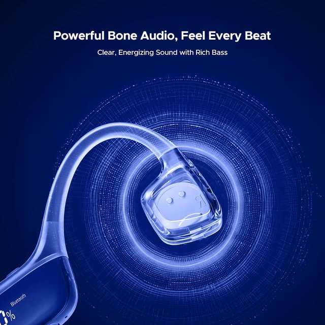 Alt view image 6 of 7 - BoneBeat RunDigital Bone Conduction Bluetooth Sport Headphones, Black Workout Headphones with LED Display; IP67 Waterproof Open Ear Headphones; Fast Charge; Bluetooth 6.0; Running/Cycling/Hiking