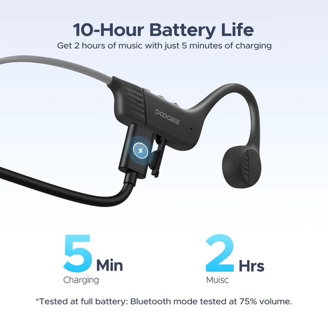 Alt view image 7 of 7 - Bone Conduction Headphones Open Ear Wireless Running Headphones, Black 10H Playtime Fast Charge, Lightweight for Workout, IP66 Sports Headphones, Bluetooth 5.4, Fit for Running/Cycling/Hiking