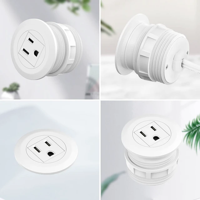 Alt view image 3 of 7 - Mini Desktop Power Hub Grommet, Desk Outlet Charge Stantion Build-in 1 US Standard Outlet with 6.56 FT Extension Power Cord,Recessed Power Strip Socket for Table Cabinet Sofa Nightstands