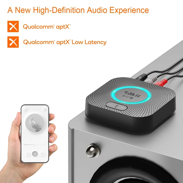 Alt view image 2 of 7 - B06S Bluetooth 5.3 Receiver, Hi-Fi Wireless Audio Adapter for Home Music Streaming System with aptX HD, aptX Low Latency, Volume Control, and RCA/3.5mm AUX Outputs