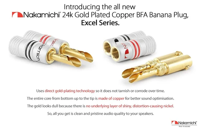 Alt view image 2 of 7 - GrubLock Excel Series 24k Gold Plated BFA Banana Plugs, 10-18 AWG Gauge Size 4mm for Speakers Amplifier Hi-Fi AV Receiver Stereo Radio Audio Wire Cable Screw Connector, 20 Pcs (10-Pairs)