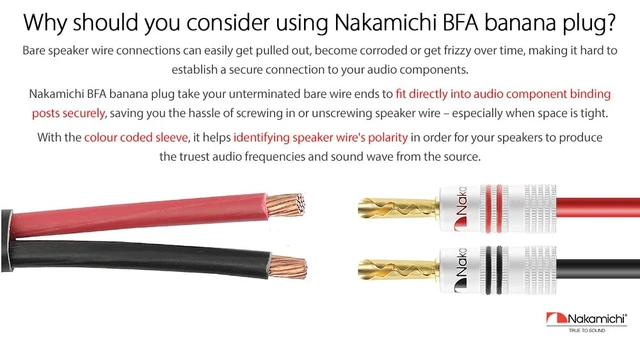 Alt view image 3 of 7 - GrubLock Excel Series 24k Gold Plated BFA Banana Plugs, 10-18 AWG Gauge Size 4mm for Speakers Amplifier Hi-Fi AV Receiver Stereo Radio Audio Wire Cable Screw Connector, 20 Pcs (10-Pairs)