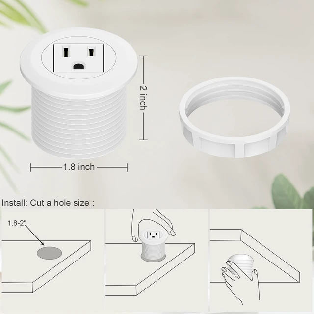 Alt view image 4 of 7 - Mini Desktop Power Hub Grommet, Desk Outlet Charge Stantion Build-in 1 US Standard Outlet with 6.56 FT Extension Power Cord,Recessed Power Strip Socket for Table Cabinet Sofa Nightstands