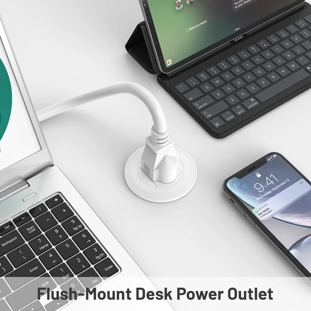 Alt view image 5 of 7 - Mini Desktop Power Hub Grommet, Desk Outlet Charge Stantion Build-in 1 US Standard Outlet with 6.56 FT Extension Power Cord,Recessed Power Strip Socket for Table Cabinet Sofa Nightstands