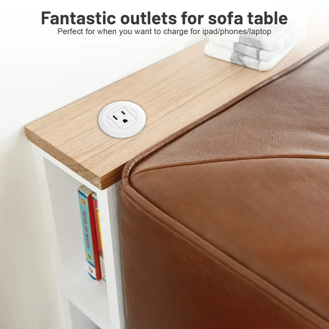 Alt view image 6 of 7 - Mini Desktop Power Hub Grommet, Desk Outlet Charge Stantion Build-in 1 US Standard Outlet with 6.56 FT Extension Power Cord,Recessed Power Strip Socket for Table Cabinet Sofa Nightstands