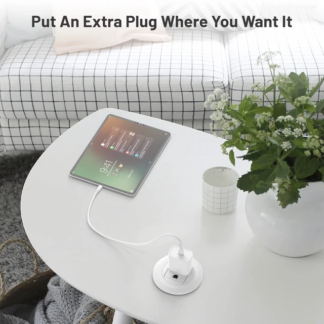 Alt view image 7 of 7 - Mini Desktop Power Hub Grommet, Desk Outlet Charge Stantion Build-in 1 US Standard Outlet with 6.56 FT Extension Power Cord,Recessed Power Strip Socket for Table Cabinet Sofa Nightstands