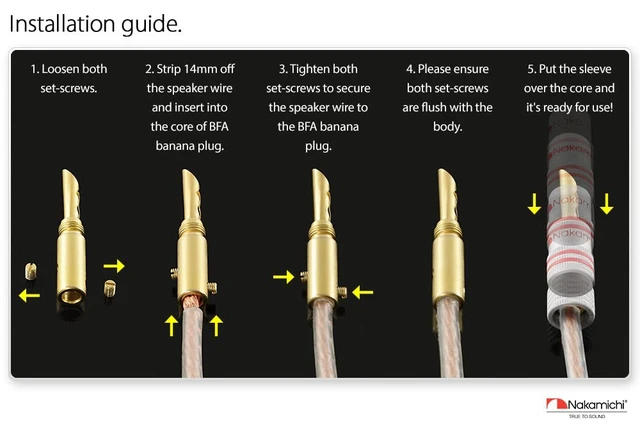 Alt view image 5 of 7 - GrubLock Excel Series 24k Gold Plated BFA Banana Plugs, 10-18 AWG Gauge Size 4mm for Speakers Amplifier Hi-Fi AV Receiver Stereo Radio Audio Wire Cable Screw Connector, 20 Pcs (10-Pairs)