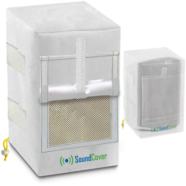 Main image of Two White Waterproof 600D Outdoor Speaker Covers for C-Bracket Mounted Speakers Fits Yamaha NS-AW194, Polk Audio Atrium 4, Herdio 4 (Max Dimensions: H 9.85" x W 5.9" x D 6.9")
