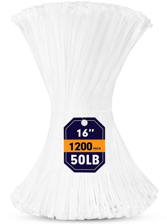 Main image of Zip Ties, 1200pcs White Cable Zip Ties 16 Inch, Heavy Duty Plastic Wire Ties with 50lb Tensile Strength, Self-Locking White Nylon Tie Wraps for Indoor and Outdoor