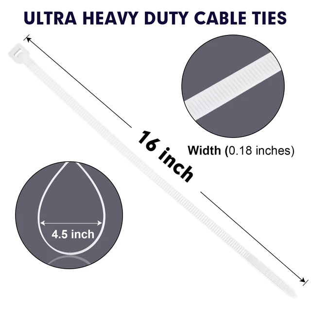Alt view image 2 of 7 - Zip Ties, 1200pcs White Cable Zip Ties 16 Inch, Heavy Duty Plastic Wire Ties with 50lb Tensile Strength, Self-Locking White Nylon Tie Wraps for Indoor and Outdoor