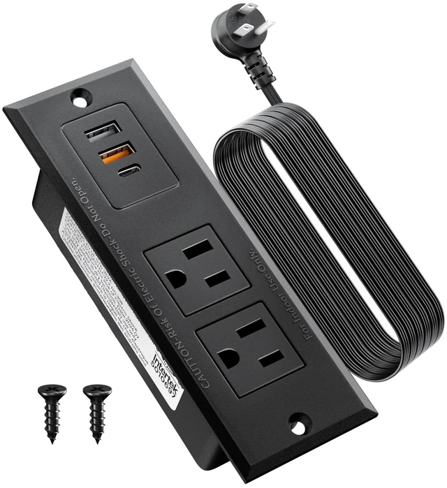 Main image of Recessed Power Strip with 20W USB C Port, Fast Charging USB A Port Conference Recessed Outlet, Space-Saver for Furniture Side Table, End Table, Desk Outlet with 6ft Cord, 45° Thin Flat Plug, Black