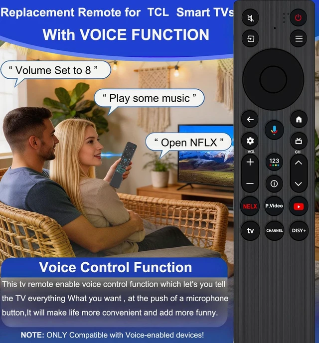 Alt view image 3 of 7 - Voice Replacement Remote Control for TCL TV, Compatible with TCL QM5K/ QM6k/ QM7K LED QLED HDR QD-Mini 4K Google Smart TVs