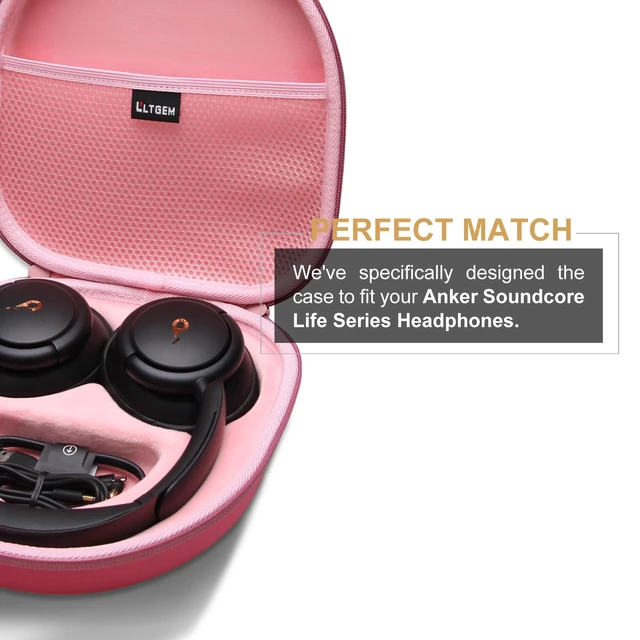 Alt view image 3 of 7 - LTGEM Case Compatible with Anker Soundcore Life Q20i/Q20/Q30, Pink Fits Soundcore Life Q45 Hybrid Active Noise Cancelling Headphones