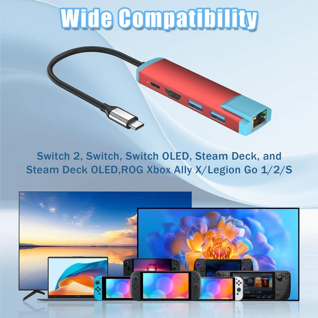 Alt view image 7 of 7 - USB C Switch 2 Dock,4K@60Hz HDMI Adapter with PD/USB 3.0/Gigabit Ethernet Port,Replacement Dock for Switch/Switch OLED/Steam Deck/ROG Xbox Ally X/Legion Go