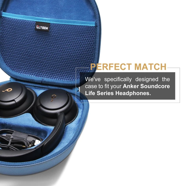 Alt view image 3 of 7 - LTGEM Case Compatible with Anker Soundcore Life Q20i/Q20/Q30, Blue Fits Soundcore Life Q45 Hybrid Active Noise Cancelling Headphones