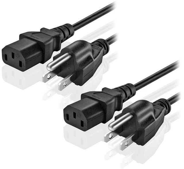 Main image of AC Power Cable Computer Monitor Cord (2 Pack) 1 Feet 10a 125v 3 Prong TV Plug-in Cord NEMA 5-15P to IEC 320 C13 Replacement Wire for Dell AOC Asus Lenovo Desktop Supply Printer PS3 PSU Universal