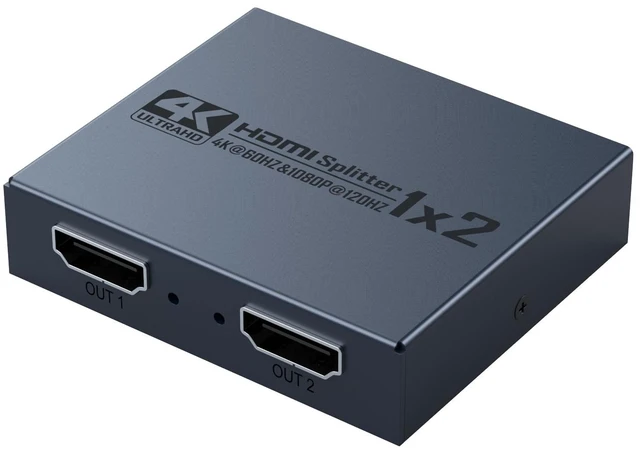 Main image of 4K 60Hz HDMI Splitter 1 in 2 Out, Powered HDMI 2.0 1x2 Duplicator 4K 60Hz Mirror Mode Only for Dual Monitors, HDCP 2.2 3D 1080P, Compatible with PS5, Xbox, PC, Laptop, TV