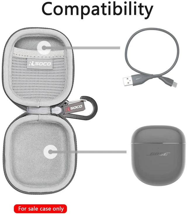 Alt view image 2 of 7 - Carrying Case for Bose QuietComfort Ultra (2nd Gen)/QuietComfort Earbuds II/QuietComfort Ultra Wireless Noise Cancelling Earbuds - Grey (Case Only)
