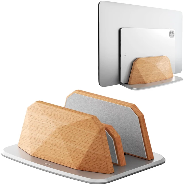 Main image of Vertical Laptop Stand - Dual Slots Wooden Adjustable Laptop Holder,Desktop Dock Compatible with All MacBook, Surface,Chromebook,Dell & More(Beechwood)