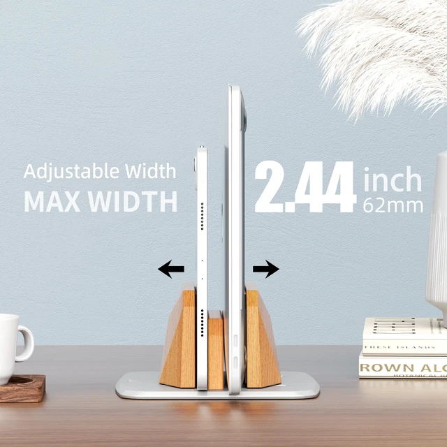 Alt view image 3 of 7 - Vertical Laptop Stand - Dual Slots Wooden Adjustable Laptop Holder,Desktop Dock Compatible with All MacBook, Surface,Chromebook,Dell & More(Beechwood)