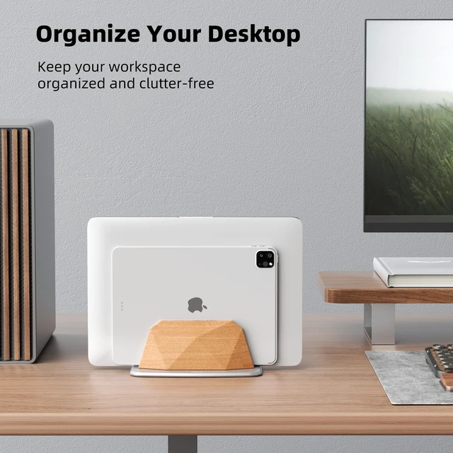 Alt view image 5 of 7 - Vertical Laptop Stand - Dual Slots Wooden Adjustable Laptop Holder,Desktop Dock Compatible with All MacBook, Surface,Chromebook,Dell & More(Beechwood)