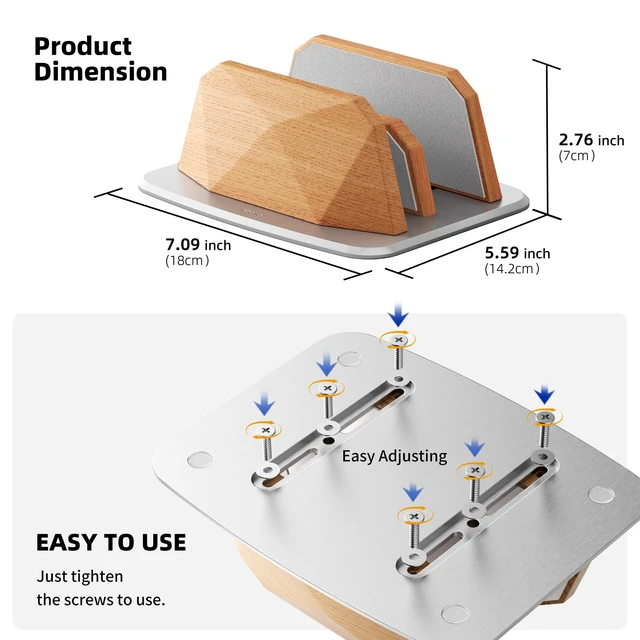 Alt view image 7 of 7 - Vertical Laptop Stand - Dual Slots Wooden Adjustable Laptop Holder,Desktop Dock Compatible with All MacBook, Surface,Chromebook,Dell & More(Beechwood)