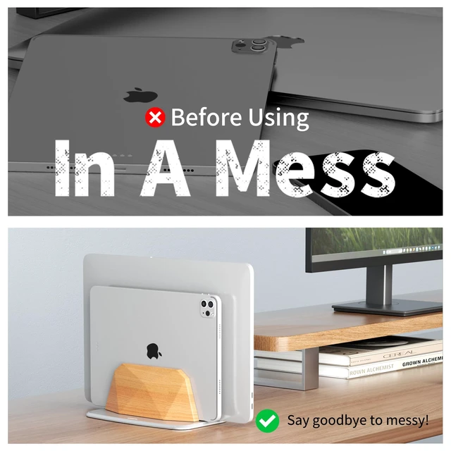 Alt view image 6 of 7 - Vertical Laptop Stand - Dual Slots Wooden Adjustable Laptop Holder,Desktop Dock Compatible with All MacBook, Surface,Chromebook,Dell & More(Beechwood)