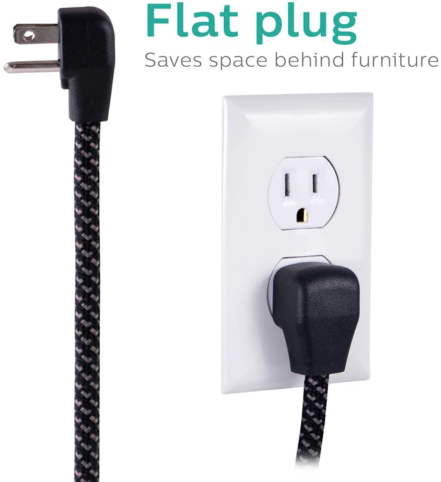 Alt view image 3 of 7 - Surge Protector Power Strip, 10 Ft Long Braided Extension Cord 6 Outlet Extender, 1080 Joules, Flat Plug, On Off Switch, Home Office Dorm Essentials, ETL Safety Listed, Black, SPC3064BG/37