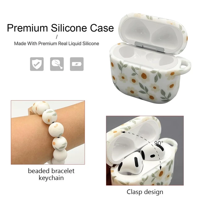 Alt view image 3 of 7 - Case Compatible with AirPods 4/5 Case,Soft Silicone Cover with Bracelet Lanyard and Keychain, Cute Wireless Charging Protective Case for Apple AirPods 4th,5th (Small Flowers)