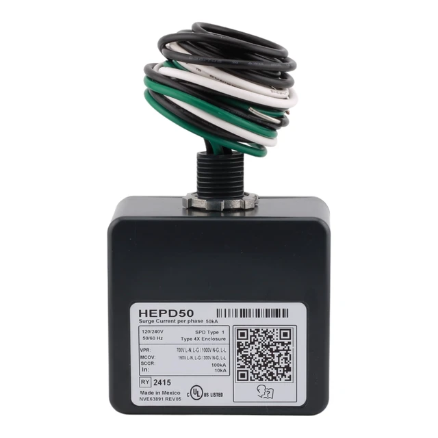 Alt view image 4 of 7 - HEPD50 Surge protection device, HEPD, 50kA, 120/240 V, 1 phase, 3 wire, SPD type 1, UL Listed
