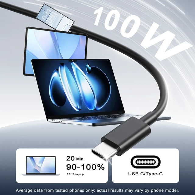 Alt view image 3 of 7 - 100W 65W USB C Laptop Charger Compatible with Asus For Asus Rog Ally X,Ally Dock,ROG Flow X13 Z13 GV301 GV302 GZ301,ZenBook 14,Zephyrus G14 G16 M16 and 65W/100W USB-C laptops