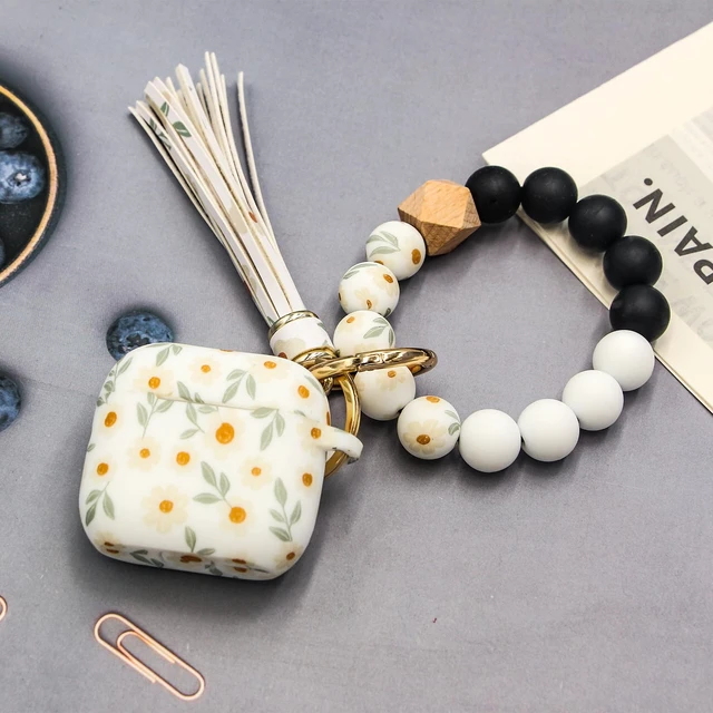 Alt view image 7 of 7 - Case Compatible with AirPods 4/5 Case,Soft Silicone Cover with Bracelet Lanyard and Keychain, Cute Wireless Charging Protective Case for Apple AirPods 4th,5th (Small Flowers)