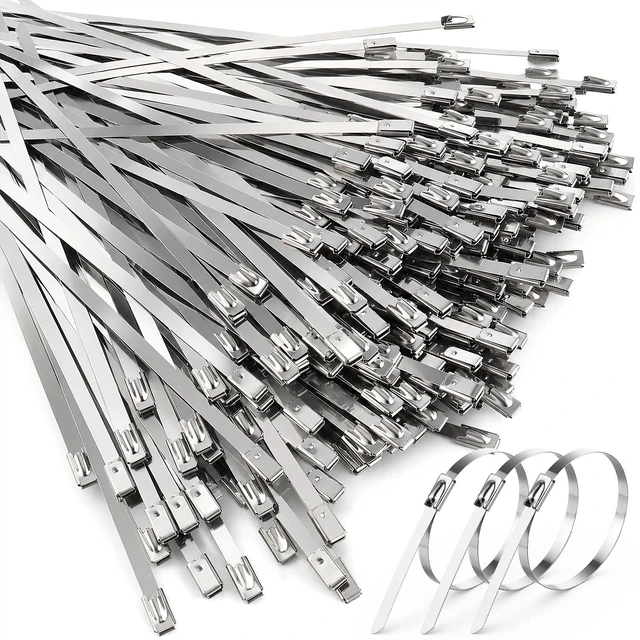 Main image of 500Pcs 8 IN Metal Zip Ties, 304 Stainless Steel Cable Ties 198lbs Tensile Strength, Self-locking Cable Ties for Exhaust Wrap