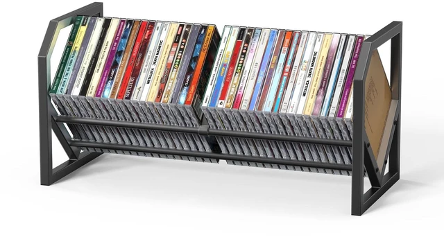 Main image of CD Storage Metal Display Shelf, CD Holder Rack with Adjustable Divider, Store up to 40 CDs for Non-slip Feet, Modern for Music Collection Enthusiasts Home Organization and Decor