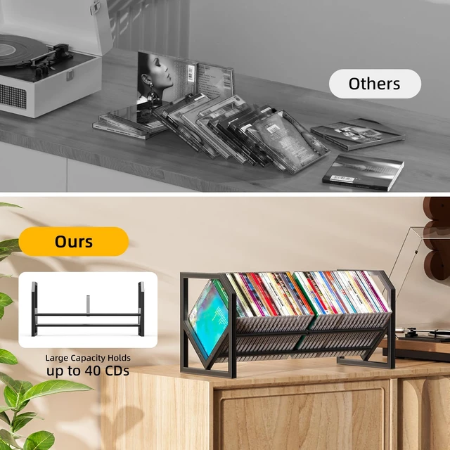 Alt view image 4 of 7 - CD Storage Metal Display Shelf, CD Holder Rack with Adjustable Divider, Store up to 40 CDs for Non-slip Feet, Modern for Music Collection Enthusiasts Home Organization and Decor