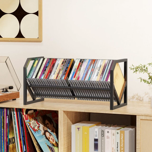 Alt view image 6 of 7 - CD Storage Metal Display Shelf, CD Holder Rack with Adjustable Divider, Store up to 40 CDs for Non-slip Feet, Modern for Music Collection Enthusiasts Home Organization and Decor