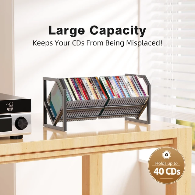 Alt view image 5 of 7 - CD Storage Metal Display Shelf, CD Holder Rack with Adjustable Divider, Store up to 40 CDs for Non-slip Feet, Modern for Music Collection Enthusiasts Home Organization and Decor