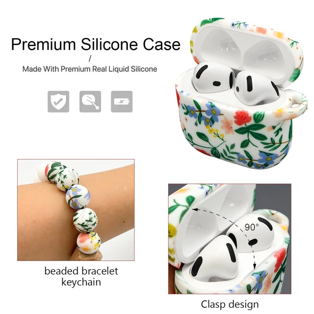 Alt view image 3 of 7 - Case Compatible with AirPods 4/5 Case,Soft Silicone Cover with Bracelet Lanyard and Keychain, Cute Wireless Charging Protective Case for Apple AirPods 4th,5th for Women and Men (Flower)