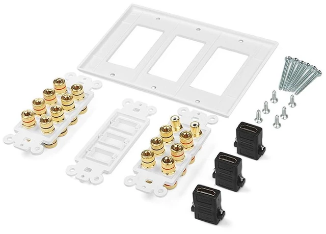 Alt view image 4 of 7 - 3 Gang 7.2 Surround Sound Distribution Home Theater Wall Plate Copper Banana Binding Post Coupler Type, For 7 Speakers, 2 RCA Jacks for Subwoofers, 3 HDMI Ports