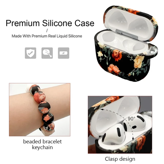 Alt view image 3 of 7 - Case Compatible with AirPods 4/5 Case,Soft Silicone Cover with Bracelet Lanyard and Keychain, Cute Wireless Charging Protective Case for Apple AirPods 4th,5th(Vintage Rose)
