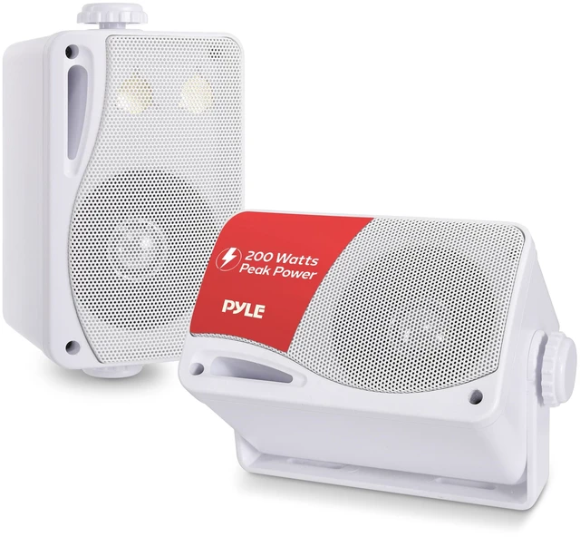 Main image of 3-Way Weatherproof Outdoor Speaker Set - 3.5 Inch 200W Pair of Marine Grade Mount Speakers - in a Heavy Duty ABS Enclosure Grill - Home, Boat, Poolside, Patio, Indoor Outdoor Use - PLMR24 (White)