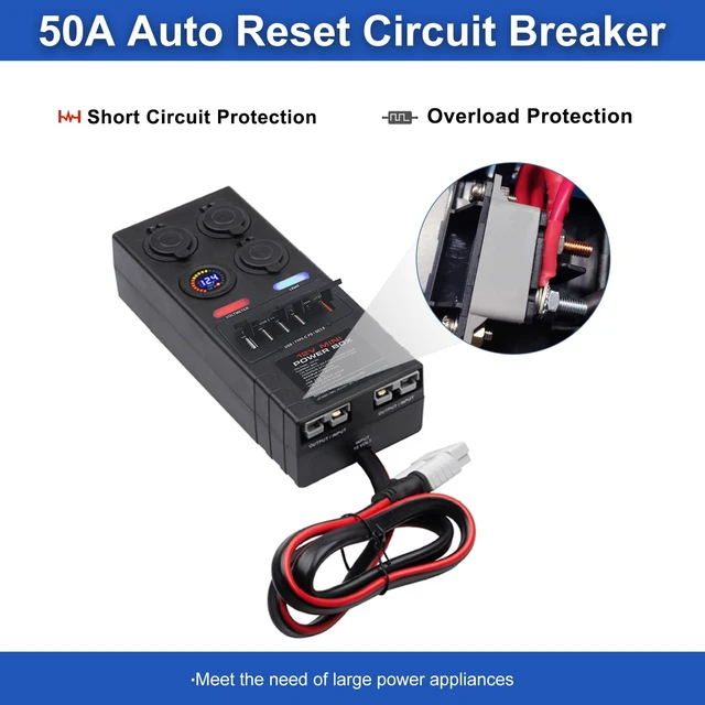 Alt view image 6 of 7 - Mini Power Distribution Box 12V DC Battery Socket Max. 50A Current with 2 x Anderson, 6 x USB & 3 x Cig Sockets, Mini Battery Box for Outdoors RV Camping Fishing Emergency