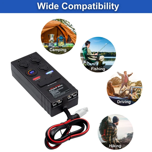 Alt view image 7 of 7 - Mini Power Distribution Box 12V DC Battery Socket Max. 50A Current with 2 x Anderson, 6 x USB & 3 x Cig Sockets, Mini Battery Box for Outdoors RV Camping Fishing Emergency