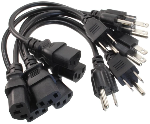 Main image of CablesOnline 6-Pack 1ft. Short 3-Conductor PC Power Cord, 18AWG NEMA 5-15P to IEC-60320-C13 Cable, PC-111-6