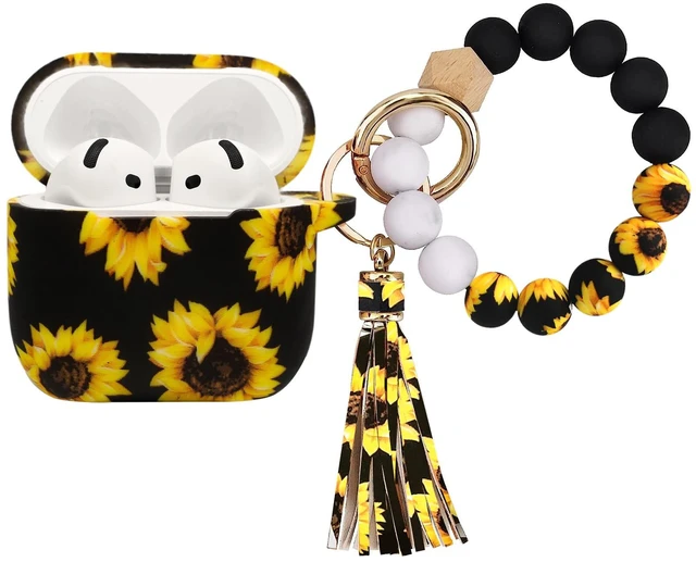 Main image of Case Compatible with AirPods 4/5 Case,Soft Silicone Cover with Bracelet Lanyard and Keychain, Cute Wireless Charging Protective Case for Apple AirPods 4th,5th for Women and Men (Sunflower)